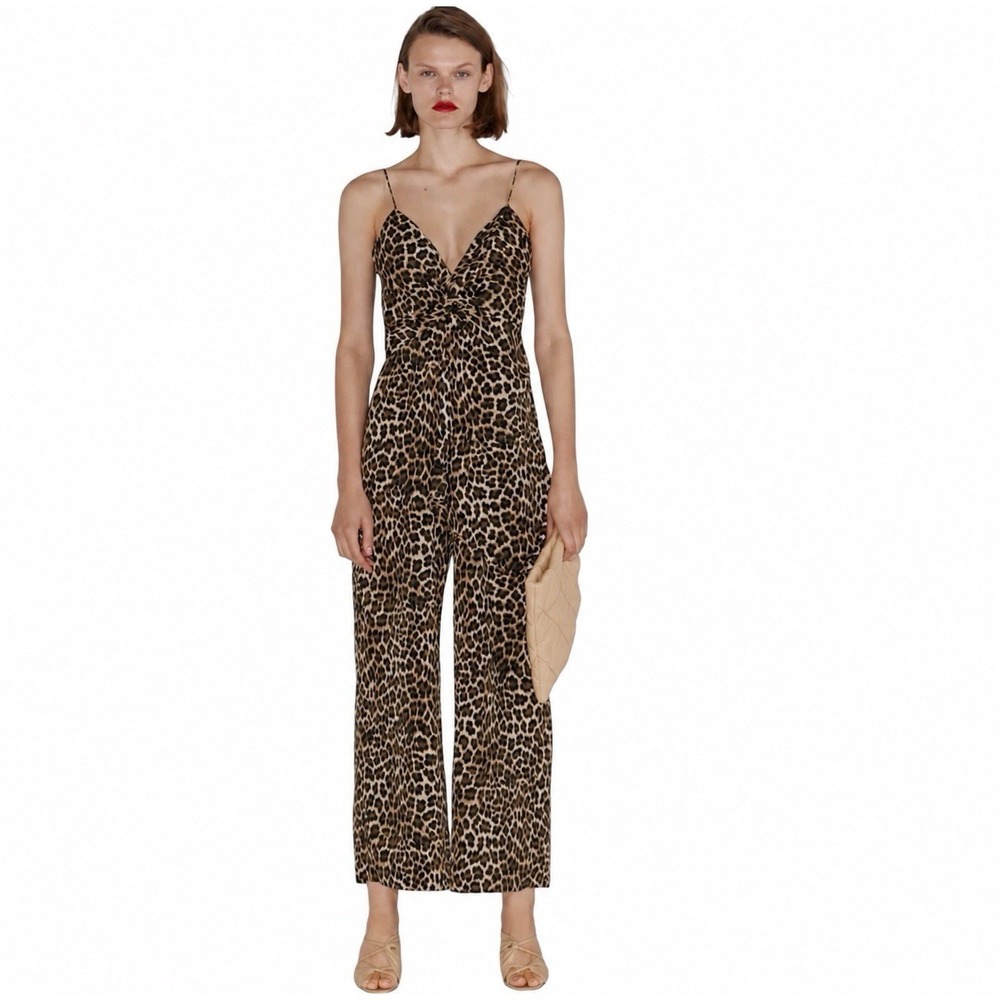 Zara S Women's Leopard Print Wide Leg Jumpsuit Wedding Guest Cocktail Date Boho‎ - Picture 2 of 16